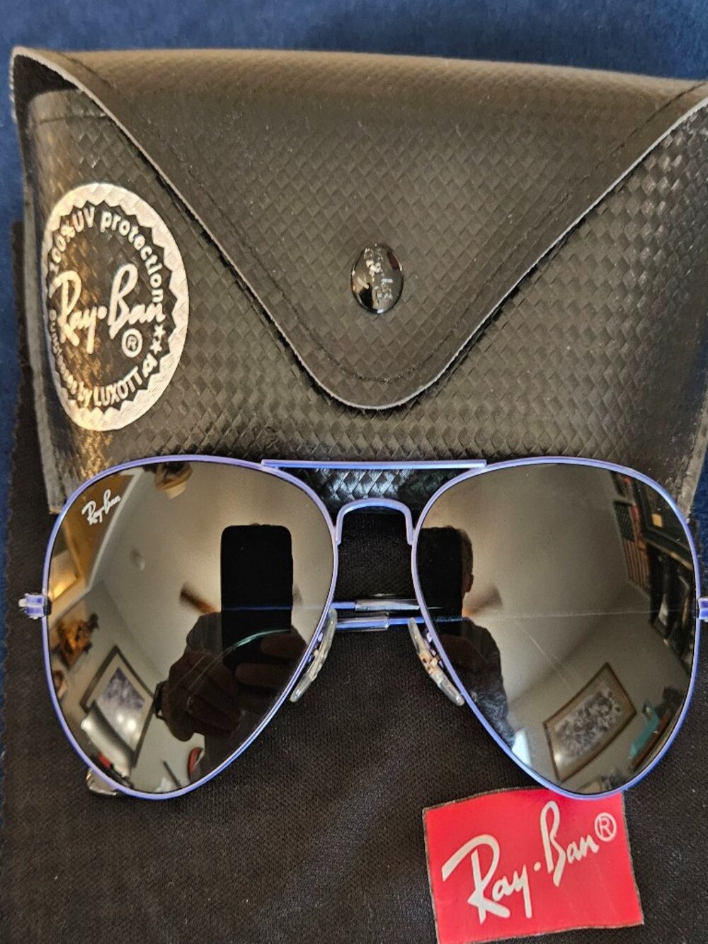 Ray-Ban 3025B BLUE Frame Aviator Sunglasses w/Case-RARE- {#811-6}